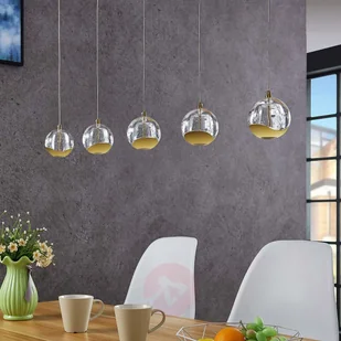 Lampenwelt com Lampa wisząca LED Hayley 5-pkt. podłużna, złota - Lampy sufitowe - miniaturka - grafika 3