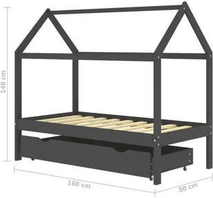 VidaXL Lumarko Łóżko dziecięce z szufladą, ciemnoszare, lita sosna, 80x160 cm! 322143 VidaXL - Łóżeczka i kojce - miniaturka - grafika 7