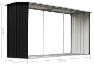 vidaXL Wiata na drewno, stal galwanizowana, 330x92x153 cm, antracytowa vidaXL - Akcesoria kominkowe - miniaturka - grafika 6