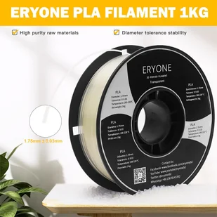 ERYONE ERYONE PLA Filament for 3D Printer 1.75mm Tolerance 0.03mm 1kg (2.2LBS)/Spool - Transparent 795746EUDF - Filamenty i akcesoria do drukarek 3D - miniaturka - grafika 2