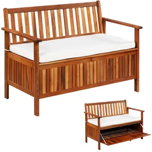 vidaXL Ławka z drewna akacjowego ze schowkiem, 120 x 63 x 84 cm vidaXL - Ławki do przedpokoju - miniaturka - grafika 2