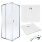 Kabiny prysznicowe - Deante Zestaw Denver Slim 90x90 kabina kwadratowa z brodzikiem + syfon KQC_041P^#BAA-90-K^A407 - miniaturka - grafika 1
