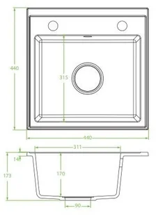 Laveo Trzynastka - zlewozmywak 1-komorowy bez ociekacza czarny SBP 710T - Zlewozmywaki - miniaturka - grafika 4