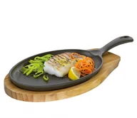 Patelnie - Kuchenprofi KUCHENPROFI ŻELIWNA PATELNIA Z DREWNIANĄ PODSTAWKĄ DO SERWOWANIA 39 X 20 X5 CM FREEFORM KU-0305151024 - miniaturka - grafika 1
