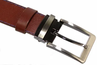 Complex (PL) Pasek Męski Skórzany (PL) Skóra Licowa EXTRA 35 mm BRĄZOWY NIEBIESKA NITKA Klamra Nowoczesna - Paski - miniaturka - grafika 5