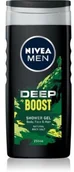 Żele pod prysznic dla mężczyzn - Nivea Deep Boost żel pod prysznic do twarzy ciała i włosów 250 ml - miniaturka - grafika 1