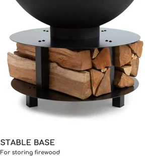 Blumfeldt Blumfeldt Savage 2.0 Rund, misa paleniskowa z grillem,  60 cm, stabilna podstawa, schowek na drewno GDI11-Sav2.0 Rund-BK - Paleniska ogrodowe - miniaturka - grafika 3
