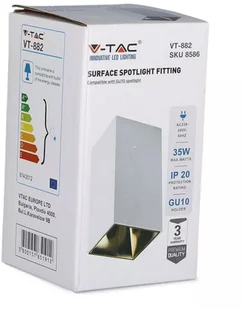 v-tac Oprawa Sufitowa V-TAC GU10 Kwadrat Natynkowa Biały+Złoty 74x74x140mm VT-882 - Oprawy, klosze i abażury - miniaturka - grafika 4