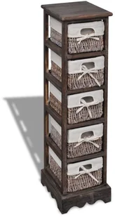 vidaXL Szafka drewniana, brąz, pojedyncza, z wiklinowymi koszami (x5) - Komody - miniaturka - grafika 3