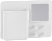 Wieszaki łazienkowe - Wenko Organizer biały silikonowy sprytny koszyczek z lusterkiem i wieszakami B07GS548M8 - miniaturka - grafika 1