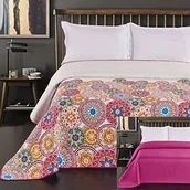 Narzuty - DecoKing 77160 koc dzienny dwustronny, kapa Steppung Bibi, poliester, kolor: różowy, fioletowy, biały, antracyt, 170x210x1 cm 12239 - miniaturka - grafika 1