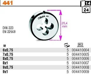 Beta Narzynka okrągła 441, gwint metryczny, 9x0,75 - Narzędzia warsztatowe - miniaturka - grafika 6