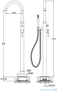 Kohlman Axel Black bateria wannowa wolnostojąca z obrotową wylewką czarny mat QF1165AB | - Baterie wannowe i prysznicowe - miniaturka - grafika 2