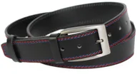 Paski - Pas-Max (PL) Pasek Męski Skórzany (PL) Skóra Licowa EXTRA 40 mm Czarny Z Czerwoną I Granatową Nitką - miniaturka - grafika 1