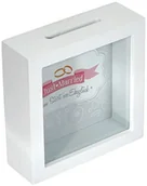 Ramki na zdjęcia - NA Michel Toys Michel Toys Skarbonka Just Married z drewna 15,5 x 15,5 cm idealny prezent ślubny do postawienia i zawieszenia ramka zdjęcia z wrzutem biała, rozmiar uniwersalny 547648.3 - miniaturka - grafika 1