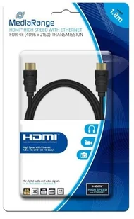 MediaRange kabel połączeniowy HDMI  High Speed z sieci Ethernet, pozłacane styki, szybkość przesyłu danych 18 GBIT/S, 1.8 m, czarna MRCS156 - Kable - miniaturka - grafika 2