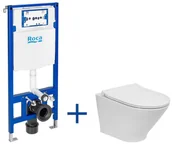 Miski WC - Roca Gap Round Compacto Zestaw Toaleta WC 48x35,5 cm krótka bez kołnierza + deska wolnoopadająca + stelaż Duplo One biała A893104480 - miniaturka - grafika 1