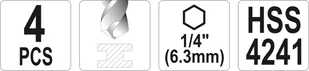 Yato ZESTAW WIERTEŁ UNIWERSALNYCH Z UCHWYTEM HEX 4SZT YT-44705 YT-44705 - Wiertła - miniaturka - grafika 7