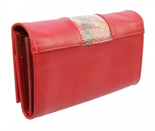 PolskaGalanteria.pl Portfel Damski PolskaGalanteria Długi Suwak Płaski Skóra Naturalna Czerwony z Wstawką Mozajka D14 - Portfele - miniaturka - grafika 3