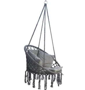 SASKA GARDEN Hamak ażurowy fotel wiszący 80x60cm luxe z poduszką szary 1026954 - Fotele ogrodowe wiszące - miniaturka - grafika 2