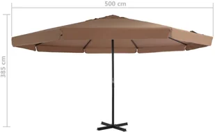 vidaXL Parasol ogrodowy na słupku aluminiowym, 500 cm, taupe - Parasole ogrodowe - miniaturka - grafika 7