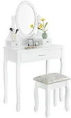 Meble kosmetyczne - Toaletki kosmetyczne Toaletka biała LENA lustro 3 szuflady + taboret BL-017 - miniaturka - grafika 1