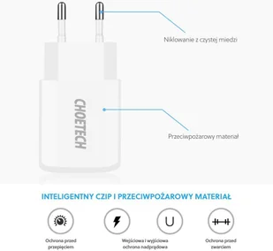 CHOETECH Ładowarka sieciowa CHOETECH C0030 Biały - Ładowarki do telefonów - miniaturka - grafika 5