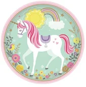 Urodziny dziecka - Amscan Talerzyki papierowe Jednorożec 23cm 8 szt. 551929 AM - miniaturka - grafika 1