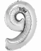 Balony i akcesoria - GoDan Balon foliowy cyfra 9, 34", srebrna FG-C85S9 - miniaturka - grafika 1