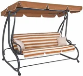 Huśtawki - Springos Huśtawka ogrodowa 4 osobowa leżanka rozkładana z daszkiem brązowa w paski GS0017 - miniaturka - grafika 1