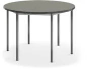 Meble do szkół i przedszkoli - AJ Produkty Biurko SONITUS, okrągłe,  1200x760 mm, ciemno szare linoleum, szary aluminium - miniaturka - grafika 1