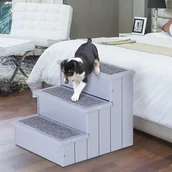 Pozostałe akcesoria dla psów - PawHut PawHut SCHODY DLA ZWIERZĄT DOMOWYCH SCHODKI DLA PSA PODEST Z DYWANIKIEM SCHOWEK WEWNĘTRZNY drewno sosnowe szary 40,5 X 44,5 X 38 cm - miniaturka - grafika 1