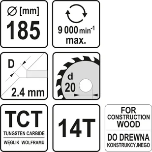 YATO tarcza do cięcia drewna z gwoździami 185x14x20 YT-60628 - Akcesoria do elektronarzędzi - miniaturka - grafika 4