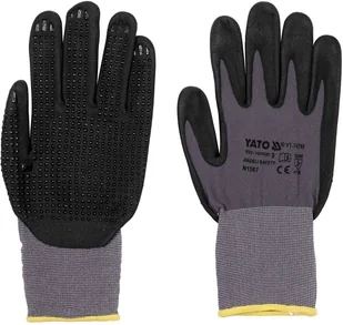 RĘKAWICE OCHRONNE NYLONOWE POWLEKANE SPIENIONYM NITRYLEM Z ANTYPOŚLIZGOWYM NAKROPIENIEM ROZMIAR 9 YT-74758 - Rękawice robocze - miniaturka - grafika 2