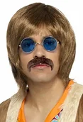 Stroje karnawałowe - Smiffys smiffys męskie okulary lata 60. Hippie Sänger zestaw, peruka, wąsy i, One Size, brązowa,,,,, 45169 45169 - miniaturka - grafika 1
