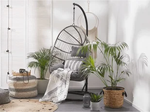 Beliani Fotel wiszący ze stojakiem rattanowy szary CASOLI - Fotele ogrodowe wiszące - miniaturka - grafika 4