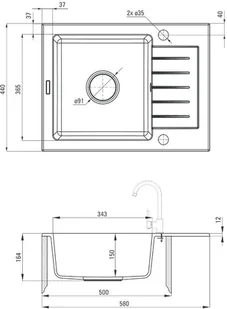 Deante Zorba 1-komorowy z krótkim ociekaczem - nero ZQZ_T11A ZQZ T11A [14929785] - Zlewozmywaki - miniaturka - grafika 7