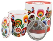 Kubki - Duo Zestaw Kubek Porcelanowy z Zaparzaczem Wzory Ludowe Kwiaty Kogut 420 ml - miniaturka - grafika 1