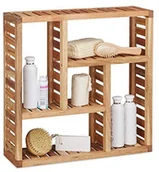 Akcesoria łazienkowe - Relaxdays regał ścienny z 5 półkami, do łazienek, przedpokoju i salonu, miejsce do przechowywania, wys. x szer. x gł.: 50 x 50 x 15 cm, naturalne drewno 10020647 - miniaturka - grafika 1