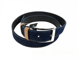 Complex (PL) Pasek Granatowy Z Beżową Nitką (PL) Skóra Naturalna Licowa Zamsz 30 mm - Paski - miniaturka - grafika 5