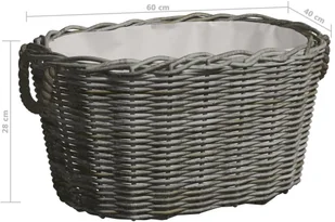 Saska Garden vidaXL na drewno, z uchwytami, 60x40x28 cm, szara wiklina vidaXL - Akcesoria kominkowe - miniaturka - grafika 5
