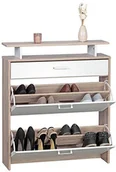 Szafki na buty - Wohnling szafka na buty MDF Sonoma dąb 80 cm szerokości regał na buty wzór na buty  komoda nowoczesny kredens stylowy półka na buty wąski korytarz mebel nie zajmuje dużo miejsca prostokątne szafka uch WL1.794 - miniaturka - grafika 1