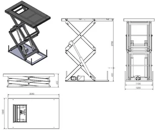 018 Podnośnik podest nożycowy udźwig 900 kg wymiary platformy 2050x1200mm wysokość podnoszenia min/max 400-3100 mm moc 2,3kW) 01876701 76701-uniw - Stoły warsztatowe - miniaturka - grafika 2