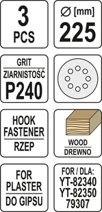 Yato PAPIER ŚCIERNY OKRĄGŁY Z RZEPEM 225MM P240 DLA YT-82340;YT-82350 YT-83477 - Materiały ścierne - miniaturka - grafika 3