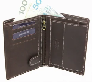 Cefirutti Portfel Męski Skórzany Skóra Licowa Duży Pionowy Bez Zapięcia Dwa Listki Z Zapinką Wewnątrz Matowy HT 7680278 - Portfele - miniaturka - grafika 4