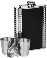 Pozostałe akcesoria barmańskie - Premier Housewares 0508081 zestaw składający się z piersiówki, lejka i 2 kieliszków, boki piersiówki żebrowane, stal szlachetna/skóra, pojemność 227 g (8 oz) 0508081 - miniaturka - grafika 1