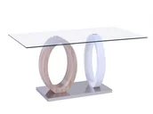 Stoły - Unique Vente Stół do jadalni AYANE - Szkło hartowane i płyta MDF - Kolor dębowy i biały - miniaturka - grafika 1