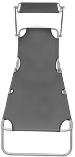 vidaXL Składany leżak z zadaszeniem, szary, aluminium - Leżaki ogrodowe - miniaturka - grafika 10