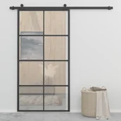 Drzwi wewnętrzne - VidaXL Lumarko Drzwi przesuwne, aluminium i szkło ESG, 102,5x205 cm, czarne 288066 VidaXL - miniaturka - grafika 1