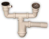 Syfony - Syfon do zlewozmywaka podwójny z metalowym sitkiem - miniaturka - grafika 1